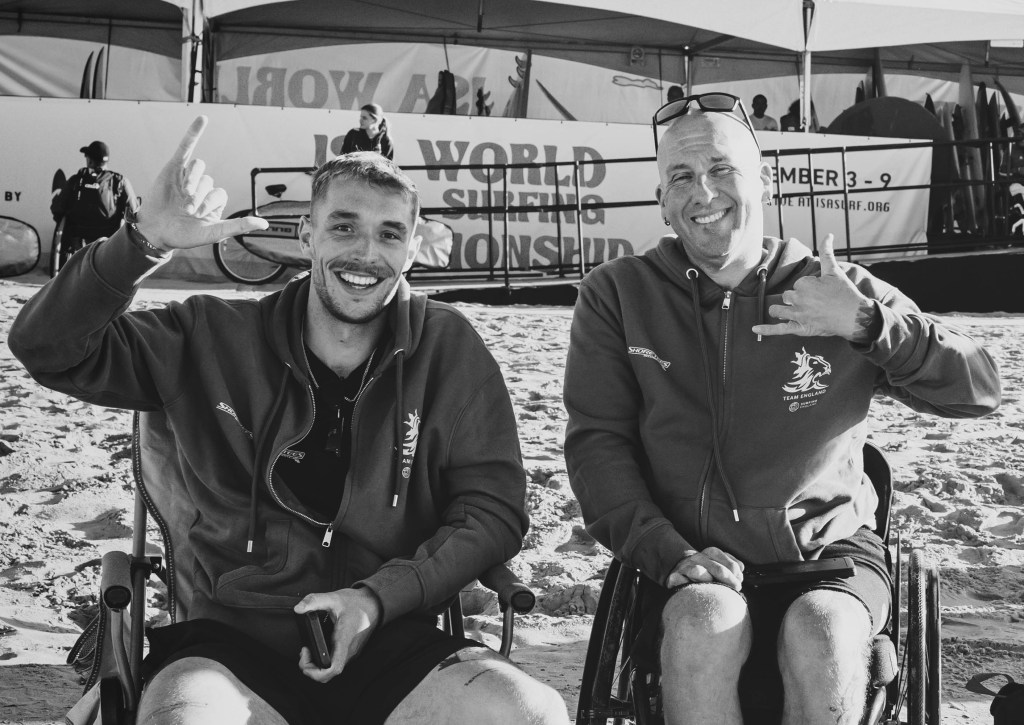 JAMES PRICE CYRIL COX PARASURFER AND COACH PARASURFING WORLD CHAMPIONSHIPS
